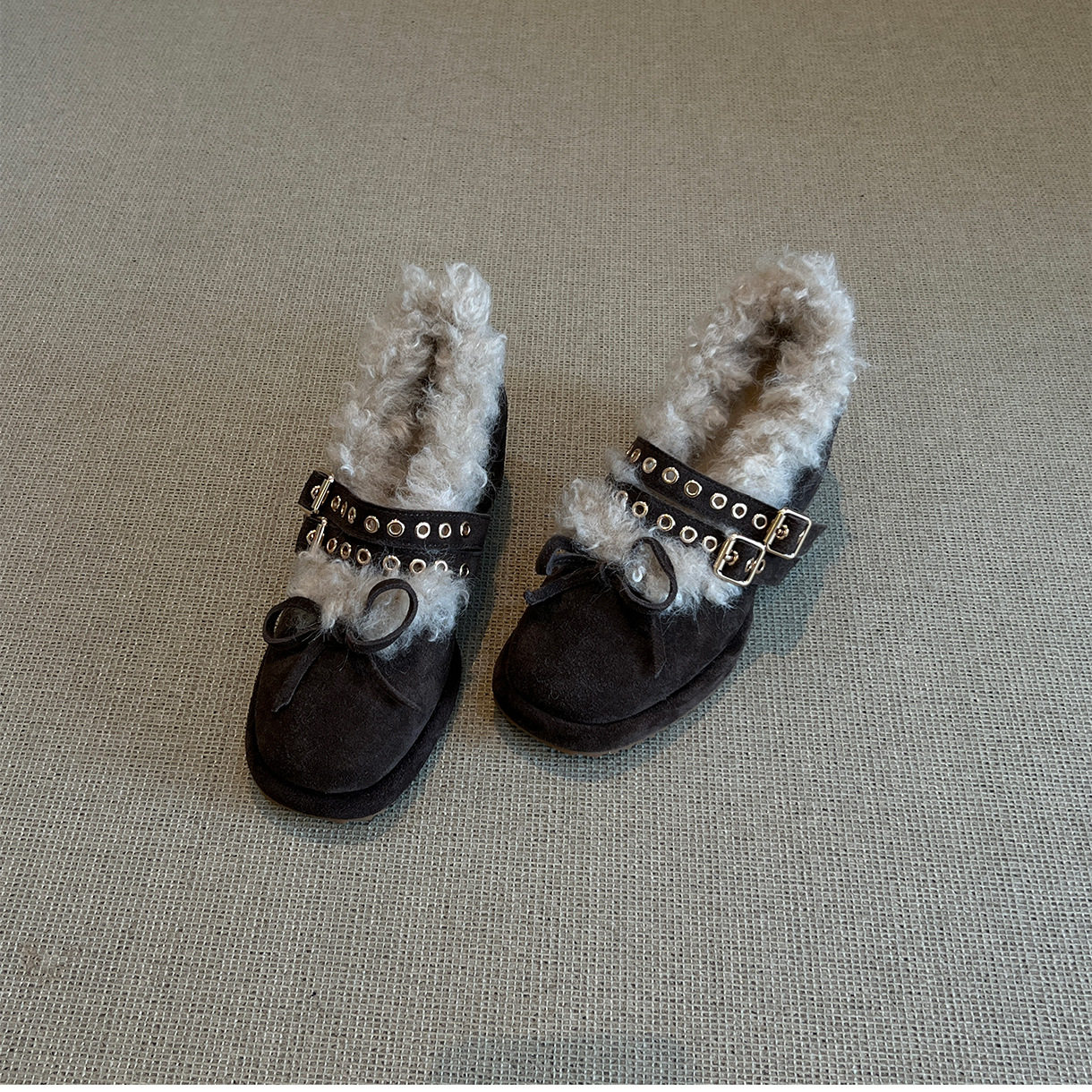 牛皮版~新款磨砂皮芭蕾风小众毛毛玛丽珍鞋女双扣带蝴蝶结单鞋潮,女鞋,乐福鞋（豆豆鞋）,淘宝优惠券,粉丝福利购,淘宝优惠卷