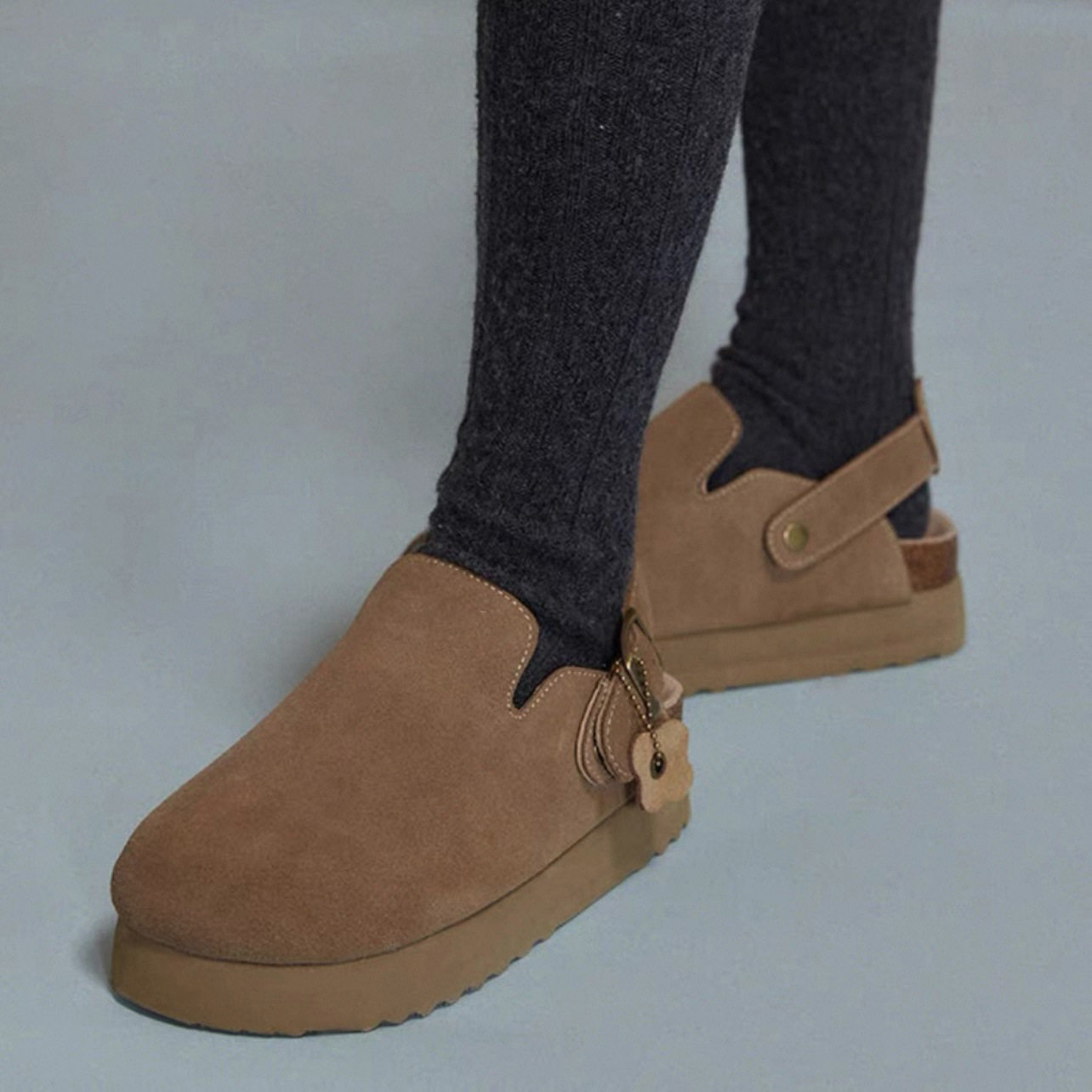 BK新品~复古反绒厚底勃肯鞋女2026早春新款皮带扣通勤外穿包头拖,女鞋,勃肯鞋/软木鞋,淘宝优惠券,粉丝福利购,淘宝优惠卷