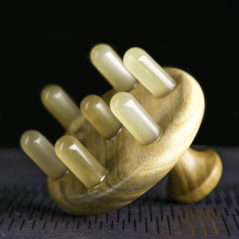 七星圆齿牛角按摩梳子天然绿檀木精油头疗刮痧头皮疏通经络洗头刷