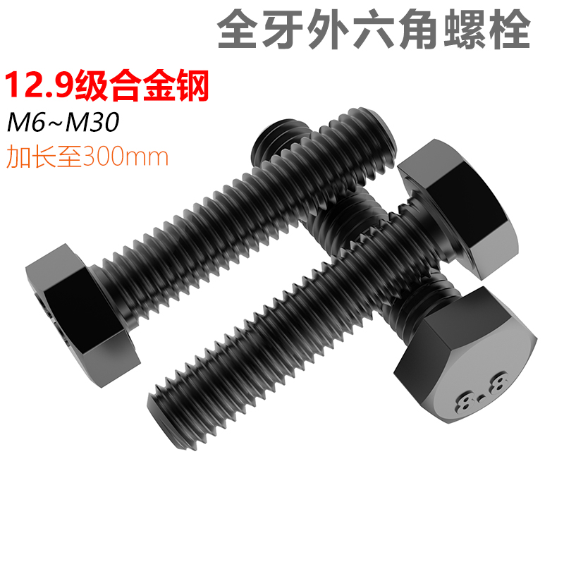 CZ五金高强度12.9级全牙外六角螺栓M6M8M10-M30全螺纹六角头螺丝