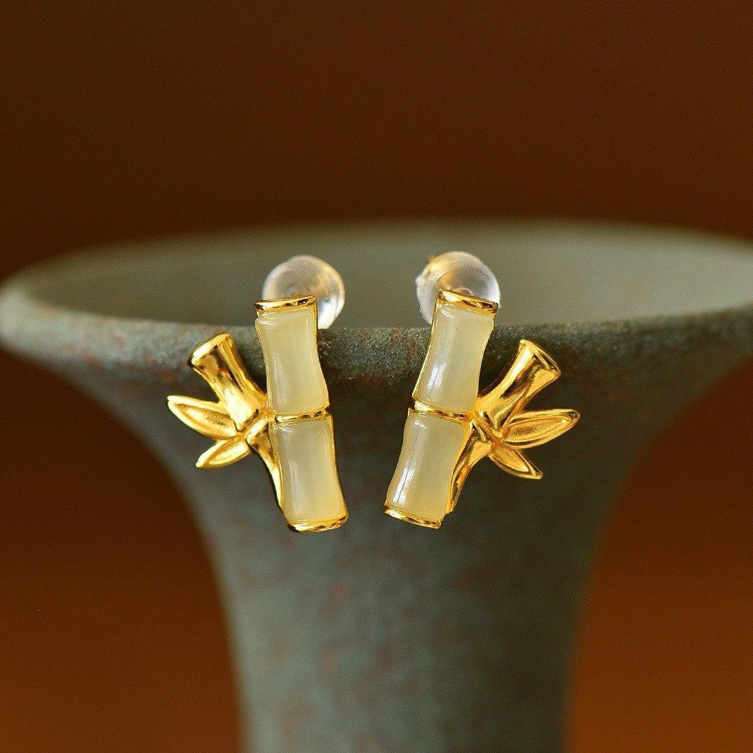 天然和田玉晴水竹节925银镀厚金耳饰设计感耳钉简约百搭,珠宝/钻石/翡翠,手饰,淘宝优惠券,粉丝福利购,淘宝优惠卷