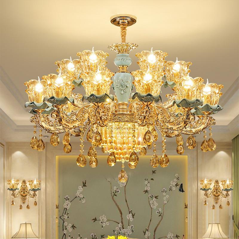 欧式别墅宫廷风客厅灯酒店餐厅灯卧室灯轻奢豪华大气陶瓷水晶吊灯