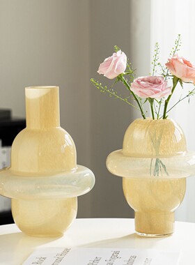 花玻璃摆件级感奶油ins风简约水培鲜花客厅插花餐桌装饰摆件