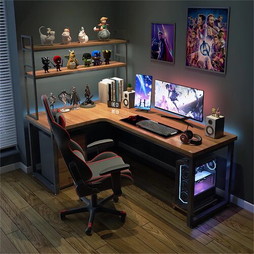 实木转角电脑桌L型拐角书桌台式家用写字台卧室窗边墙角电竞桌子