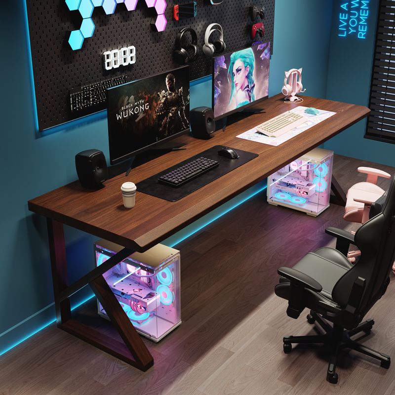双面上色实木电脑桌家用台式卧室办公工作台双人电竞桌学生学习桌