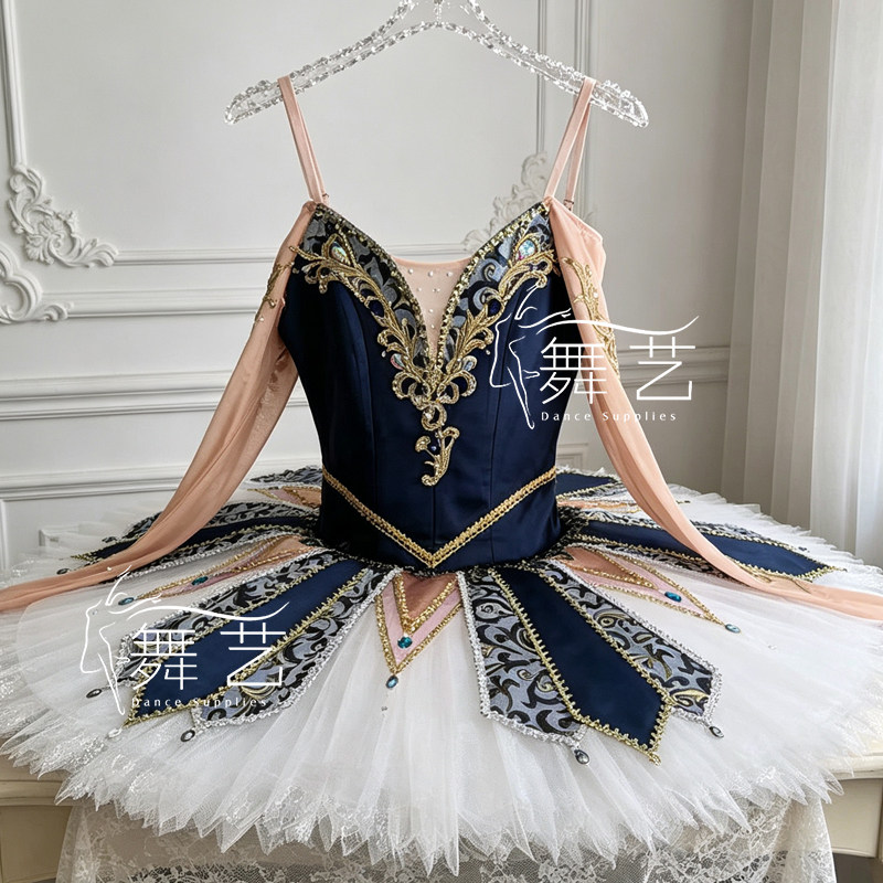 专业定制芭蕾tutu裙法老的女儿女深蓝色演出服儿童成人比赛表演服