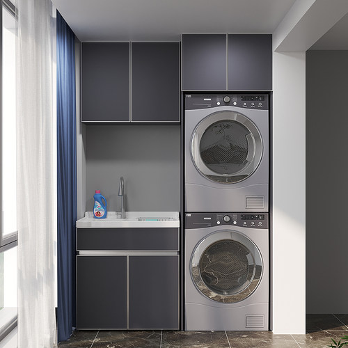 阳台洗衣机柜双机位烘洗一体柜