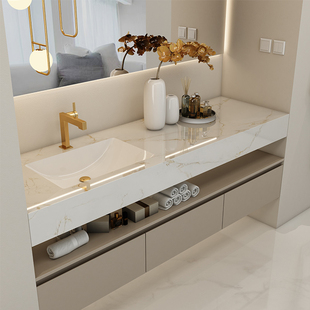 现代简约酒店风岩板一体浴室柜组合洗手洗脸盆卫生间洗漱台可定制