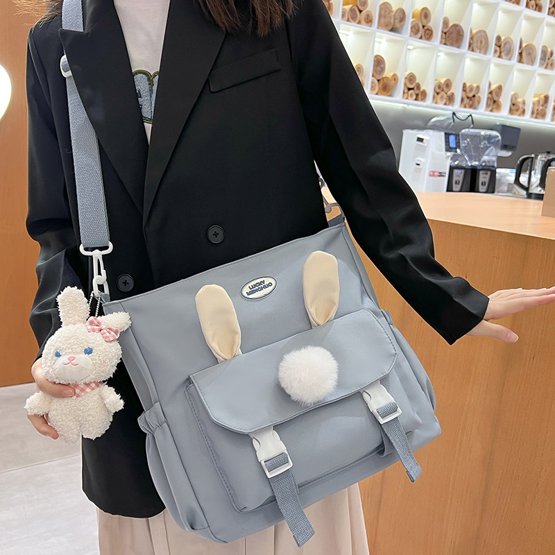 帆布包女日系可爱兔耳朵学生补习袋补课包手提袋休闲中学生拎书袋