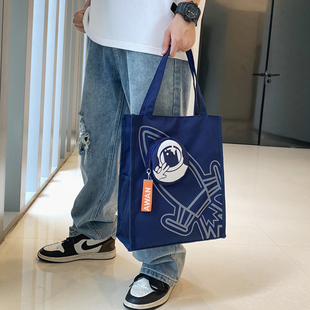 男学生手提袋男孩拎书袋小学生初中生补课包男生书包帆布补习布包