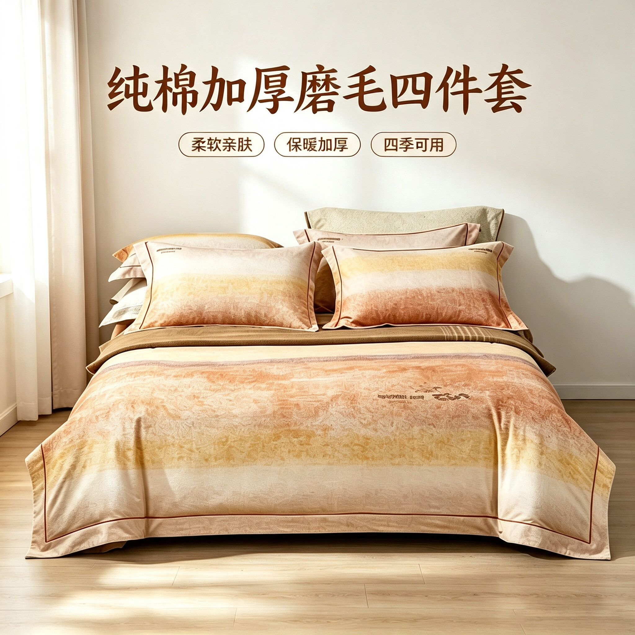 远梦纯棉加厚磨毛四件套渐变色亲肤家用保暖套件床上用品商场同款