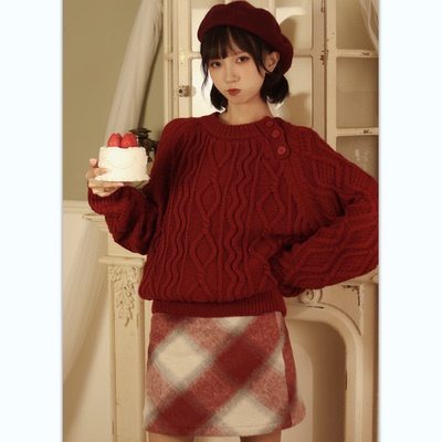 复古短款小个子格纹毛呢半身短裙