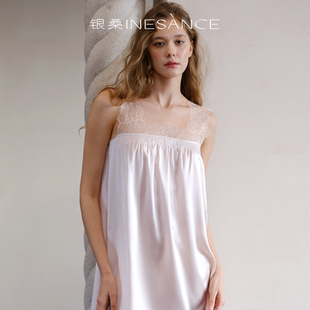 银桑INESANCE法式 丝绸睡衣 轻奢蕾丝花边100%桑蚕真丝吊带睡裙夏季