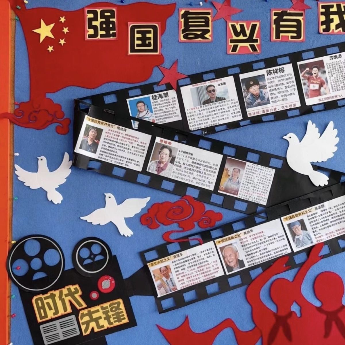 幼儿园环创主题墙教室走廊布置爱国教育中小学先锋人物照片墙贴