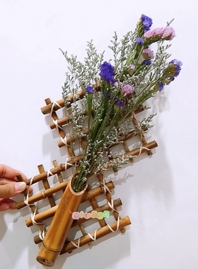 幼儿园吊饰绿色竹筒挂饰竹编手工艺品走廊环境布置壁挂可插花格子