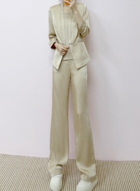 2026年春秋季时尚韩版醋酸西装外套+背心+垂感直筒裤三件套裤058