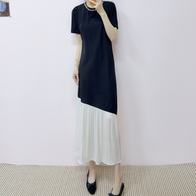 2026年早夏季新品新专柜品牌时尚气质显瘦拼接短袖中长连衣裙129