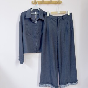 2025年春季时尚韩版短款牛仔外套+休闲直筒裤两件套套裤073