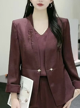 2026年春季新品V领西装外套+背心+直筒阔腿裤三件套套裤037