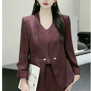 2026年春季新品V领西装外套+背心+直筒阔腿裤三件套套裤037