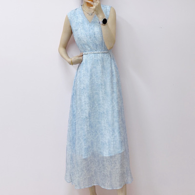 2026年夏季新款气质时尚宽松无袖系带简约扎染显瘦连衣裙103