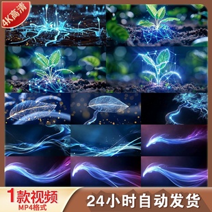 高清4k科技赋能绿色生长数字光效粒子叶子植物能量生物科视频素材