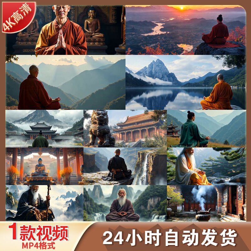 高清和尚道士打坐修行参禅冥想悟道禅意中国风寺庙佛像视频素材