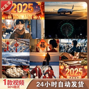 高清2025春节新年春运回家过年团圆拜年除夕蛇年新春贺词视频素材