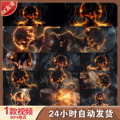 高清酒吧VJ背景女DJ戴耳机LED抽象赛博朋克科技感脉冲能视频素材
