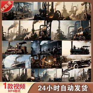 高清蒸汽时代工业革命巨轮火车轮船工厂机械复古怀旧视频素材