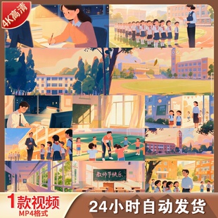 高清开学季校园水彩卡通合集1大屏背景歌舞儿童舞台舞美视频素材