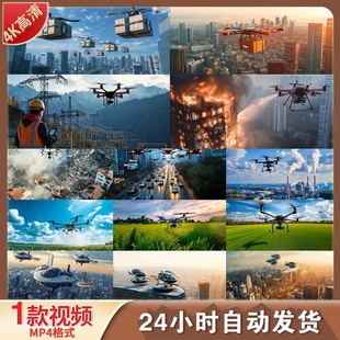 高清低空经济无人机物流勘测救援飞行汽车应用领域大全视频素材