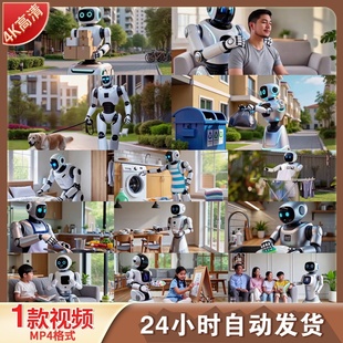 高清AI机器人家庭生活做家务智能家居服务机器人日常视频素材