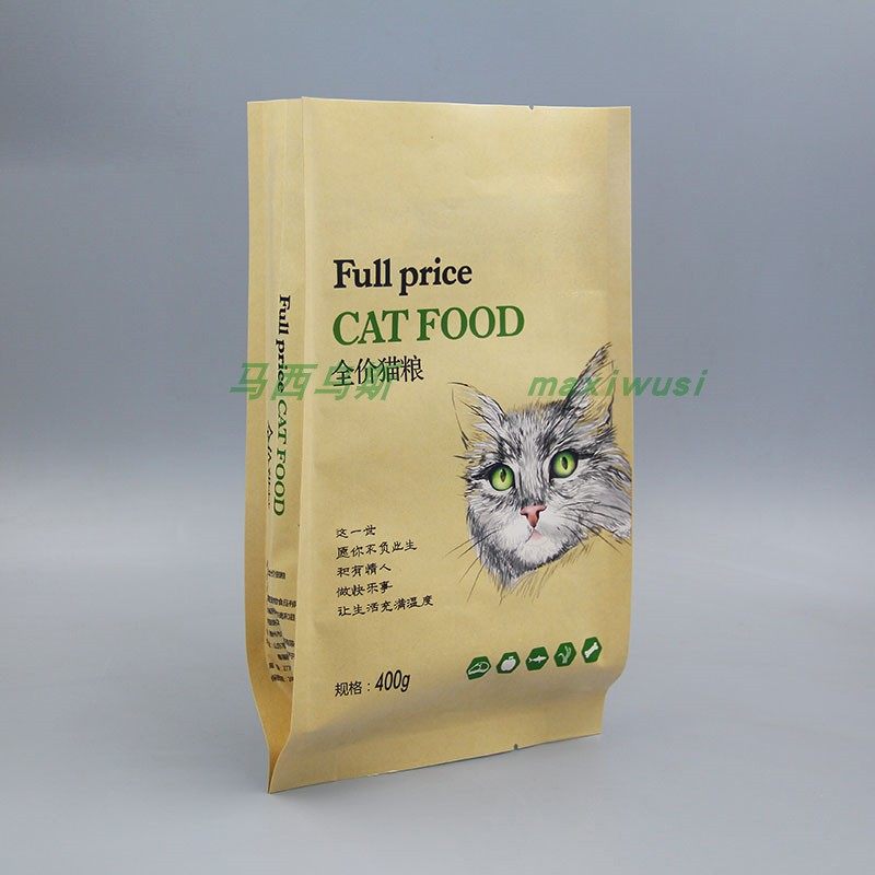 订做全价猫粮宠物食品风琴复合袋定制PT/BROWNKRAFT/PE纸塑材质