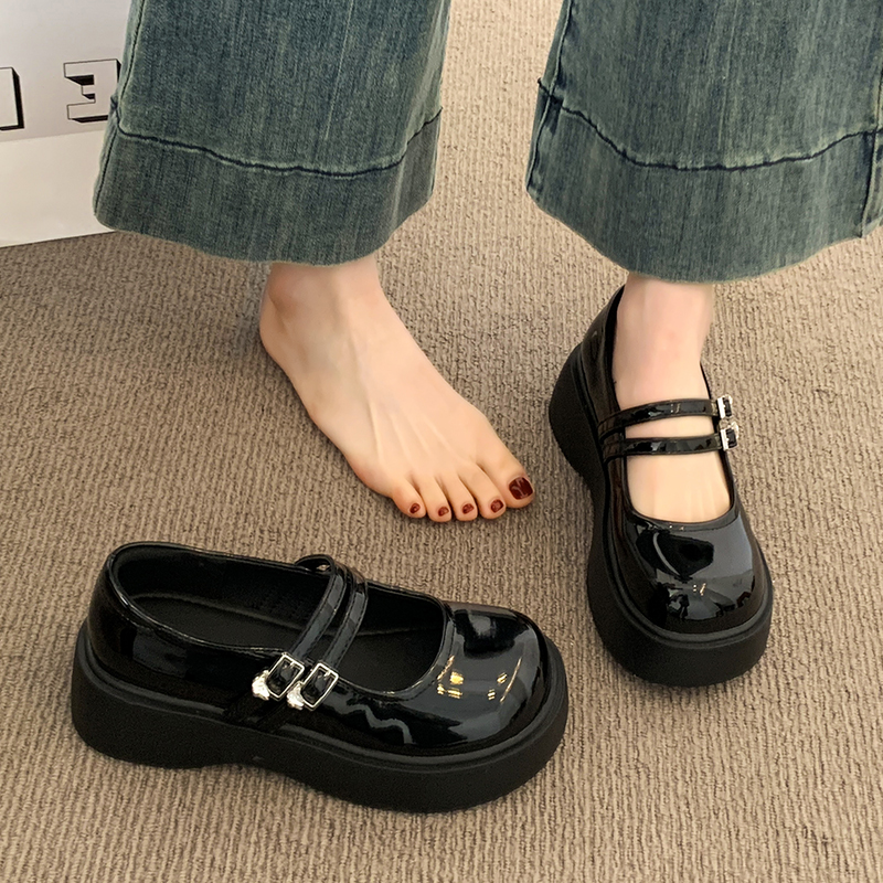 品牌厚底玛丽珍鞋子女2025新款爆款春夏季配裙子凉鞋松糕增高黑色