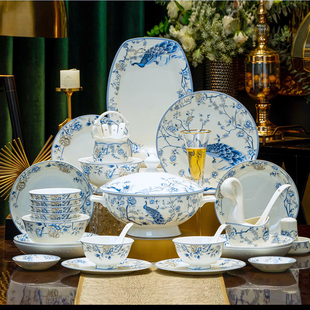 2026新款碗碟套装家用景德镇陶瓷碗碗筷碗具骨瓷餐具盘子釉下彩