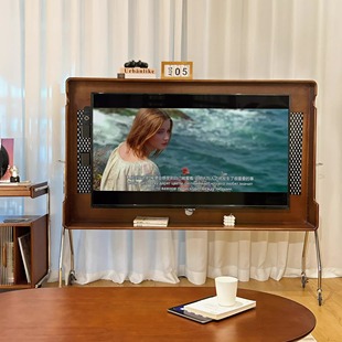 北欧可移动电视柜支架复古小户型家用客厅电视机中古风实木电视架