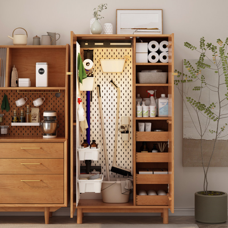 实木家政柜多功能日式储物柜 可订制松木洞洞板收纳柜适用阳台