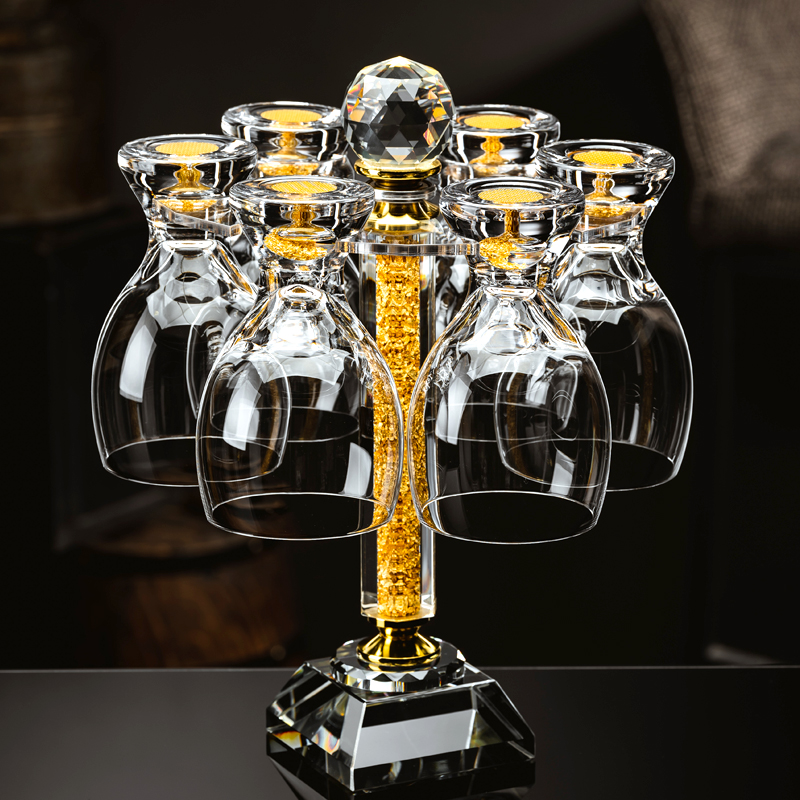 金箔水晶玻璃啤酒杯家用创意扎啤杯子大号轻奢高档家用杯架套装