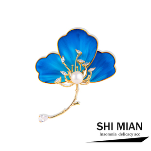 胸花配饰 蓝色非遗绒花鸢尾花胸针女高档精致气质感奢华旗袍新中式