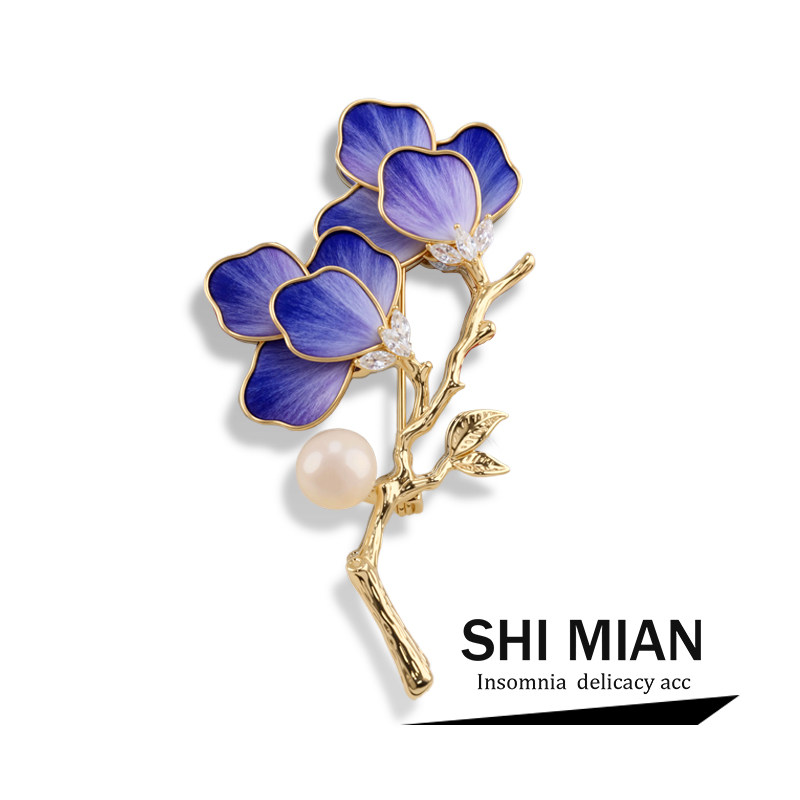 非遗绒花紫色玉兰花胸针女国风高级感新中式旗袍胸花别针配饰礼物