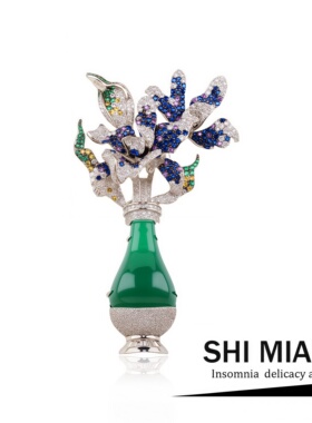 新中式国风插花花瓶胸针奢华女款