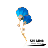 新中式 非遗绒花银杏叶胸针女设计感小众精致西服外套胸花别针礼物