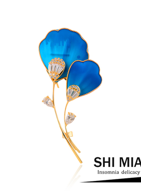 新中式非遗绒花银杏叶胸针女设计感小众精致西服外套胸花别针礼物