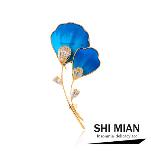 新中式非遗绒花银杏叶胸针女别针