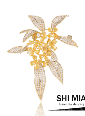 流金溢彩金色桂花高端胸针女小众设计西装大衣外套胸花别针装饰品