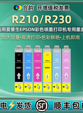 r230彩色墨盒T0491通用爱普生牌StylusPhotoR210照片打印机更换墨水盒彩墨墨合C13T049480颜料磨合黑色油墨BK