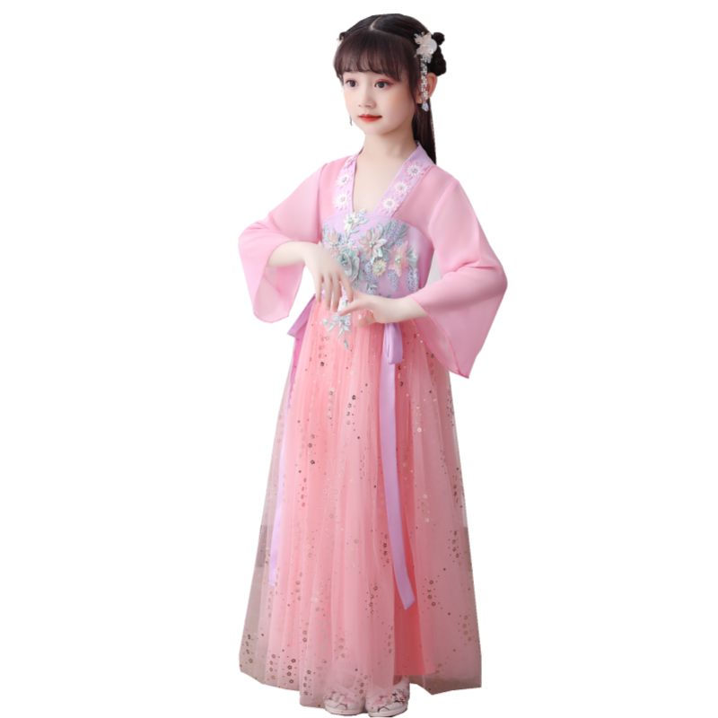 汉服女童夏装连衣裙12岁仙女飘逸
