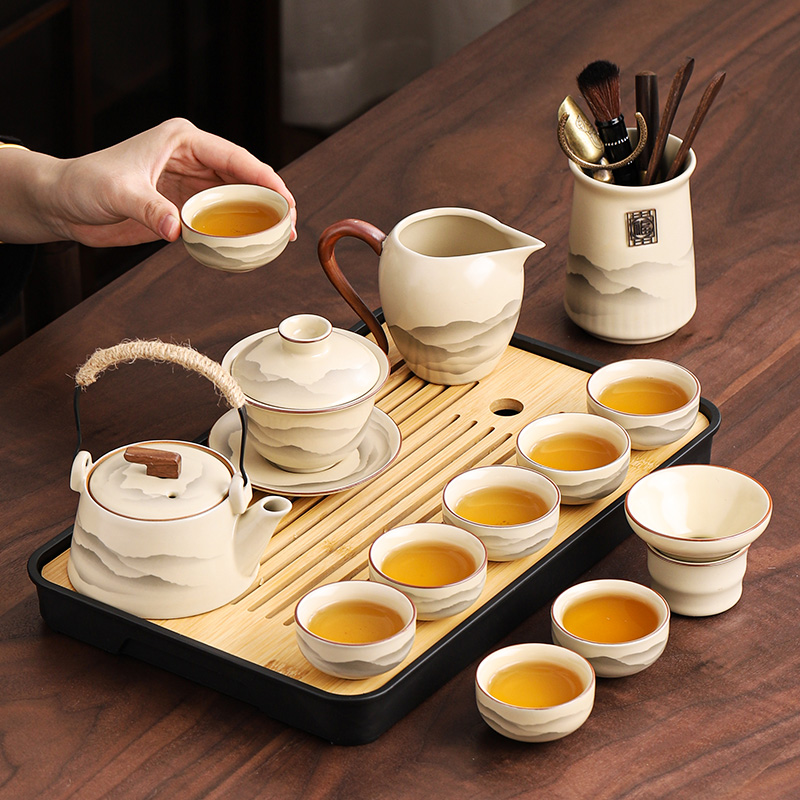 汝窑功夫茶具套装家用高档提梁茶壶茶杯茶盘茶台泡茶专用2025新款