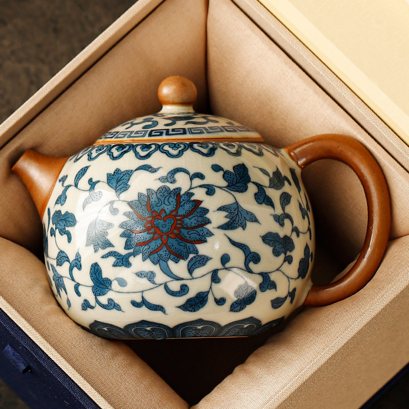青花汝窑西施壶2024新款茶壶家用单个高档泡茶壶功夫茶具陶瓷沏茶,餐饮具,茶壶,淘宝优惠券,粉丝福利购,淘宝优惠卷